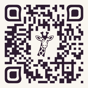 QR code with Ink-Stained Hearts giraffe inside against a paperwhite background
